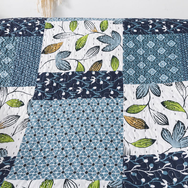 SLPR Pacific Coast 3-Piece Quilt Set - King Size with 2 Shams, Lightweight Quilted Bedspread, Blue and White Floral Patchwork Design, Soft All-Season Bedding for Farmhouse and Bohemian Decor - Image 4